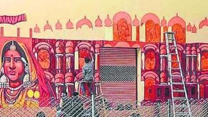Walls, automobiles and metro stations in Jaipur are being painted to showcase the heritage of Rajasthan.(HT Photo) Walls, automobiles and metro stations in Jaipur are being painted to showcase the heritage of Rajasthan.(HT Photo)