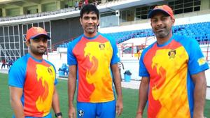 Jaydev Shah (L) poses with Gujarat Lions teammates Munaf Patel (C) and Praveen Kumar (R) during training in the 2017 Indian Premier League (IPL) season.(Gujarat Lions/Twitter) Jaydev Shah (L) poses with Gujarat Lions teammates Munaf Patel (C) and Praveen Kumar (R) during training in the 2017 Indian Premier League (IPL) season.(Gujarat Lions/Twitter)