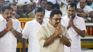 At least 12 ministers have asked her nephew to leave party posts. On Sunday night, more MLAs came out openly asking the Sasikala and Dinakaran duo to step down.(PTI) At least 12 ministers have asked her nephew to leave party posts. On Sunday night, more MLAs came out openly asking the Sasikala and Dinakaran duo to step down.(PTI)