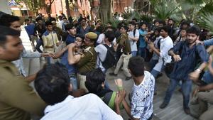 The new set of rules comes three months after a violence erupted in Ramjas College after Jawaharlal Nehru University student Umar Khalid, who was charged with sedition in 2015, was invited to a literary event.(Raj K Raj/HT File Photo) The new set of rules comes three months after a violence erupted in Ramjas College after Jawaharlal Nehru University student Umar Khalid, who was charged with sedition in 2015, was invited to a literary event.(Raj K Raj/HT File Photo)