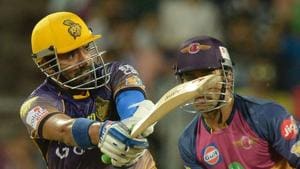 Kolkata Knight Riders’ Robin Uthappa hit a blistering 87 during the run chase as the Gautam Gambhir-led side beat Rising Pune Supergiant by seven wickets in Pune on Wednesday.(AFP)