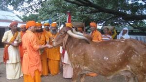 Uttar Pradesh chief minister Yogi Adityanath feeding cows at Gorakhpur. One of the private member’s bills that Yogi Adityanath had introduced in Parliament includes one seeking a nationwide ban on the slaughter of the ‘cow and its entire progeny’.(HT file photo) Uttar Pradesh chief minister Yogi Adityanath feeding cows at Gorakhpur. One of the private member’s bills that Yogi Adityanath had introduced in Parliament includes one seeking a nationwide ban on the slaughter of the ‘cow and its entire progeny’.(HT file photo)