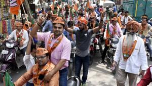 BJP workers celebrate the party’s win during the Delhi municipal elections in April 2017.(Sonu Mehta/HT File Photo) BJP workers celebrate the party’s win during the Delhi municipal elections in April 2017.(Sonu Mehta/HT File Photo)