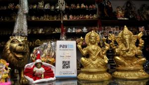 A Paytm barcode in a idol shop near the temple in sector 20 Chandigarh.(HT Archive) A Paytm barcode in a idol shop near the temple in sector 20 Chandigarh.(HT Archive)