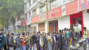Long queues outside an ATM were a common sight in the first few weeks after November 8, 2016 – the day Prime Minister Narendra Modi announced the scrapping of two high value bank notes.(Sakib Ali/HT File Photo) Long queues outside an ATM were a common sight in the first few weeks after November 8, 2016 – the day Prime Minister Narendra Modi announced the scrapping of two high value bank notes.(Sakib Ali/HT File Photo)