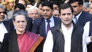Congress President Sonia Gandhi and Vice President Rahul Gandhi come out of Patiala House court after the court granted bail to both the leaders in National Herald Case, in New Delhi on December 15, 2015.(Sushil Kumar/ Hindustan Times)