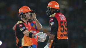 Captain David Warner and Vijay Shankar guided the Sunrisers Hyderabad to an eight-wicket victory against Gujarat Lions in the Indian Premier League at Green Park in Kanpur on Saturday. Get highlights of Gujarat Lions vs Sunrisers Hyderabad here.(BCCI) Captain David Warner and Vijay Shankar guided the Sunrisers Hyderabad to an eight-wicket victory against Gujarat Lions in the Indian Premier League at Green Park in Kanpur on Saturday. Get highlights of Gujarat Lions vs Sunrisers Hyderabad here.(BCCI)