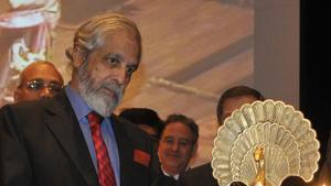 Justice Madan B Lokur during lighting of the lamp on the occasion of Global Pound Conference at Judicial Academy in Sector 43, Chandigarh, on Friday.(Karun Sharma/HT Photo)
