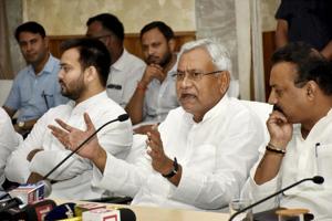 Bihar chief minister Nitish Kumar addresses a press conference at the CM Secretariat in Patna on Monday.(PTI Photo) Bihar chief minister Nitish Kumar addresses a press conference at the CM Secretariat in Patna on Monday.(PTI Photo)