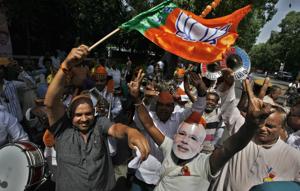 Bharatiya Janata Party workers celebrate after the party’s victory in the 2014 Lok Sabha elections.(HT File Photo) Bharatiya Janata Party workers celebrate after the party’s victory in the 2014 Lok Sabha elections.(HT File Photo)