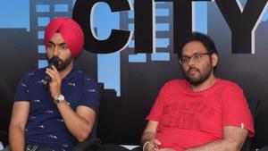 Lead actor of Punjabi film Saab Bahadur, Ammy Virk (L) and producer Gunbir Sidhu at Hindustan Times office in Mohali on Saturday.(Sikander Singh/HT) Lead actor of Punjabi film Saab Bahadur, Ammy Virk (L) and producer Gunbir Sidhu at Hindustan Times office in Mohali on Saturday.(Sikander Singh/HT)