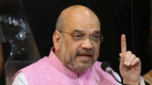 BJP national president Amit Shah addressing the media during a press conference in Chandigarh on Saturday.(Karun Sharma/HT Photo)