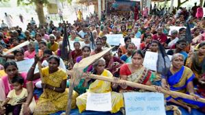 Villagers protest against the hydrocarbon project at Neduvasal in Tamil Nadu’s Pudukkottai district earlier this year.(PTI Photo) Villagers protest against the hydrocarbon project at Neduvasal in Tamil Nadu’s Pudukkottai district earlier this year.(PTI Photo)