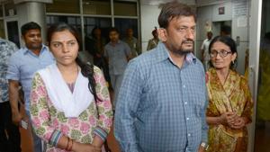 Deceased IAS officer Anurag Tiwari’s brother Mayank, sister-in-law Subhra (Mayank’s wife) and mother Sushila (right) after meeting Uttar Pradesh chief minister Yogi Adityanath in Lucknow on Monday.(Ashok Dutta/HT Photo) Deceased IAS officer Anurag Tiwari’s brother Mayank, sister-in-law Subhra (Mayank’s wife) and mother Sushila (right) after meeting Uttar Pradesh chief minister Yogi Adityanath in Lucknow on Monday.(Ashok Dutta/HT Photo)