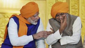 Prime Minister Narendra Modi and Bihar chief minister Nitish Kumar share a lighter moment at the 350th birth anniversary celebrations of Guru Gobind Singh at Gandhi Maidan in January.(PTI) Prime Minister Narendra Modi and Bihar chief minister Nitish Kumar share a lighter moment at the 350th birth anniversary celebrations of Guru Gobind Singh at Gandhi Maidan in January.(PTI)