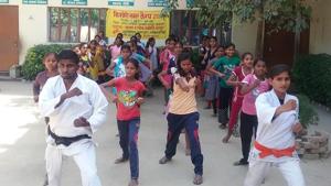 Nagepur girls undergoing training in martial arts.(HT Photo) Nagepur girls undergoing training in martial arts.(HT Photo)