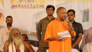 Uttar Pradesh chief minister Yogi Adityanath attends birthday celebration of mahant Nritya Gopal Das in Ayodhya on Wednesday.(Deepak Gupta/HT Photo) Uttar Pradesh chief minister Yogi Adityanath attends birthday celebration of mahant Nritya Gopal Das in Ayodhya on Wednesday.(Deepak Gupta/HT Photo)