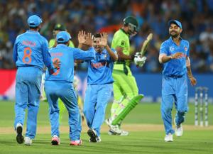 Mohammed Shami celebrates with his teammates after dismissing Wahab Riaz during the 2015 ICC Cricket World Cup match between India and Pakistan at Adelaide , 2015 . The fanaticism around India versus Pakistan encounters has always been positive.(Getty Images) Mohammed Shami celebrates with his teammates after dismissing Wahab Riaz during the 2015 ICC Cricket World Cup match between India and Pakistan at Adelaide , 2015 . The fanaticism around India versus Pakistan encounters has always been positive.(Getty Images)