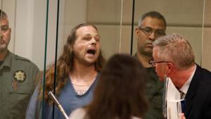 Jeremy Christian, accused of fatally stabbing two Good Samaritans who tried to stop Christian from harassing a pair of women who appeared to be Muslim, shouts during an appearance in Multnomah County Circuit Court in Portland, Oregon, US, May 30, 2017(Reuters)