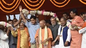 UP chief minister Yogi Adityanath at a rally in Darbhanga on Thursday.(HT Photo)