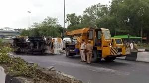 Around 2-5 litre of petrol spilled on the road making the stretch slippery, no casualty was however reported.(Picture: Sourced) Around 2-5 litre of petrol spilled on the road making the stretch slippery, no casualty was however reported.(Picture: Sourced)