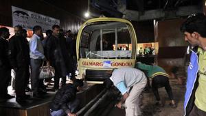 One of the cable cars that were flexed violently when a tree fell on the rope. Seven people in two cars died due to what initial examinations suggest were internal injuries.(Waseem Andrabi/HT Photo) One of the cable cars that were flexed violently when a tree fell on the rope. Seven people in two cars died due to what initial examinations suggest were internal injuries.(Waseem Andrabi/HT Photo)