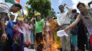 File photo of Gorkha Janmukti Morcha (GJM) supporters burning copies of the Gorkhaland Territorial Administration (GTA) in Darjeeling. The success of the Gorkhaland agitation could boost demands for eight separate states in northeast India.(AFP) File photo of Gorkha Janmukti Morcha (GJM) supporters burning copies of the Gorkhaland Territorial Administration (GTA) in Darjeeling. The success of the Gorkhaland agitation could boost demands for eight separate states in northeast India.(AFP)
