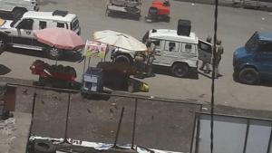 The injured policeman was taken to the base hospital.(ANI Photo) The injured policeman was taken to the base hospital.(ANI Photo)