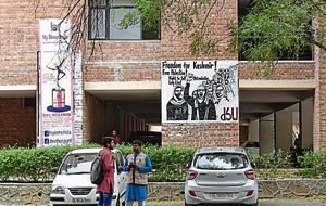 New Delhi, India – March 03: A poster "Freedom for Kasmir " put up on social science department wall at JNU in New Delhi, India on March 03, 2017 . HT Photo/ Ravi Choudhary New Delhi, India – March 03: A poster "Freedom for Kasmir " put up on social science department wall at JNU in New Delhi, India on March 03, 2017 . HT Photo/ Ravi Choudhary