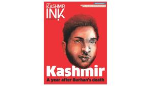 The front cover of Kashmir Ink’s latest issue with the headline: Kashmir, A Year After Burhan’s Death.(Source: Kashmir Ink) The front cover of Kashmir Ink’s latest issue with the headline: Kashmir, A Year After Burhan’s Death.(Source: Kashmir Ink)