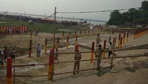 Preparations are complete for pilgrims of Shravani Mela at Sultanganj, where they will collect water from the Ganges and proceed to Deoghar.(Niraj/Hindustan Times) Preparations are complete for pilgrims of Shravani Mela at Sultanganj, where they will collect water from the Ganges and proceed to Deoghar.(Niraj/Hindustan Times)