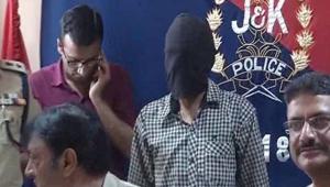 Lashkar-e-Taiba terrorist Sandeep Kumar Sharma being presented before the media in Srinagar on Monday.(ANI Twitter) Lashkar-e-Taiba terrorist Sandeep Kumar Sharma being presented before the media in Srinagar on Monday.(ANI Twitter)