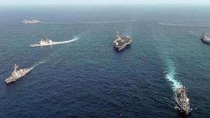 Vessels of the Indian Navy and US Navy in the Indian Ocean during a Malabar naval exercise. The geopolitical subtext of the Malabar exercise is complex and multi-layered (File Photo)(AFP) Vessels of the Indian Navy and US Navy in the Indian Ocean during a Malabar naval exercise. The geopolitical subtext of the Malabar exercise is complex and multi-layered (File Photo)(AFP)