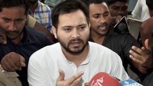 Bihar deputy chief ministerTejashwi Yadav talks to the media at the old secretariat before the cabinet meeting in Patna on Wednesday.(PTI) Bihar deputy chief ministerTejashwi Yadav talks to the media at the old secretariat before the cabinet meeting in Patna on Wednesday.(PTI)