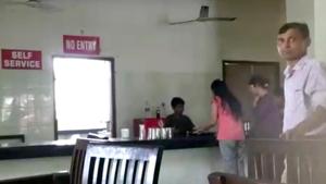 A grab from a video clip showing the boy working at a canteen on the GADVASU campus in Ludhiana.