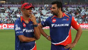 Delhi Daredevils coach Rahul Dravid (left) with captain Zaheer Khan during a 2017 Indian Premier League at the Eden Gardens Stadium in Kolkata on April 23. Dravid and Zaheer will now be the bowling and batting coaches of Indian cricket team(BCCI) Delhi Daredevils coach Rahul Dravid (left) with captain Zaheer Khan during a 2017 Indian Premier League at the Eden Gardens Stadium in Kolkata on April 23. Dravid and Zaheer will now be the bowling and batting coaches of Indian cricket team(BCCI)