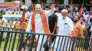 BJP national president Amit Shah with BJP state president Kummanam Rajasekharan, Thiruvananthapuram, June 3(PTI) BJP national president Amit Shah with BJP state president Kummanam Rajasekharan, Thiruvananthapuram, June 3(PTI)