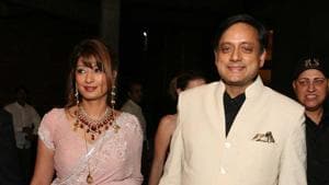 Sunanda Pushkar Tharoor and Shashi Tharoor during their wedding reception at India Habitat Centre on September 5, 2010 in New Delhi, India.(HT File Photo)