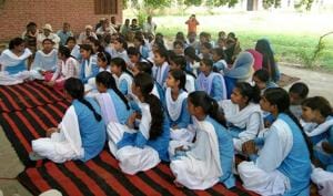 Girl students protesting against a lack of infrastructure at village Gothra, Rewari.(HT File Photo) Girl students protesting against a lack of infrastructure at village Gothra, Rewari.(HT File Photo)