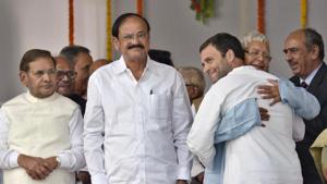 RJD Chief Lalu Yadav hugs Congress vice president Rahul Gandhi during oath taking ceremony of Nitish Kumar in 2015.(HT File Photo) RJD Chief Lalu Yadav hugs Congress vice president Rahul Gandhi during oath taking ceremony of Nitish Kumar in 2015.(HT File Photo)