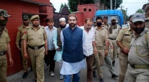 Mirwaiz Umar Farooq had called a press conference at his house in in Nageen area of Srinagar at 3pm, but journalists who reached the venue found restrictions on pedestrian and vehicular movement around the house.(PTI FILE PHOTO) Mirwaiz Umar Farooq had called a press conference at his house in in Nageen area of Srinagar at 3pm, but journalists who reached the venue found restrictions on pedestrian and vehicular movement around the house.(PTI FILE PHOTO)