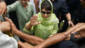 Jammu and Kashmir chief minister Mehbooba Mufti waves at supporters during the Peoples Democratic Party's 18th foundation day celebrations in Srinagar recently.(PTI) Jammu and Kashmir chief minister Mehbooba Mufti waves at supporters during the Peoples Democratic Party's 18th foundation day celebrations in Srinagar recently.(PTI)