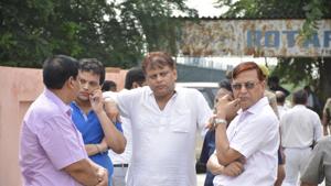 Relatives of IAS officer Mukesh Pandey, who committed suicide in Ghaziabad, arrived at the hospital where a post mortem was conducted. His body was taken to Guwahati.(Sakib Ali) Relatives of IAS officer Mukesh Pandey, who committed suicide in Ghaziabad, arrived at the hospital where a post mortem was conducted. His body was taken to Guwahati.(Sakib Ali)