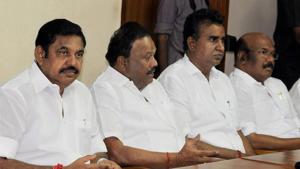 Tamil Nadu chief minister Edappadi K Palaniswami during a meeting with ministers and senior leaders at the ruling AIADMK party headquarters in Chennai on August 10, 2017.(PTI Photo) Tamil Nadu chief minister Edappadi K Palaniswami during a meeting with ministers and senior leaders at the ruling AIADMK party headquarters in Chennai on August 10, 2017.(PTI Photo)