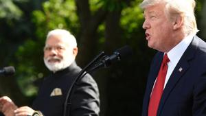 US president Donald Trump with Prime Minister Narendra Modi speak at the White House’s Rose Garden during Modi’s trip to Washington in June this year.(AFP File Photo) US president Donald Trump with Prime Minister Narendra Modi speak at the White House’s Rose Garden during Modi’s trip to Washington in June this year.(AFP File Photo)