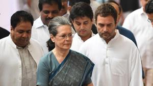 Congress president Sonia Gandhi and her son and party vice-president Rahul Gandhi (right).(AFP FILE PHOTO)
