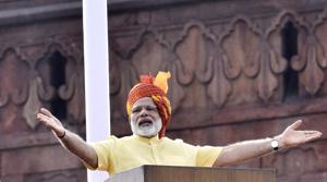 Prime Minister Narendra Modi addresses the nation on Independence Day at the Red Fort in New Delhi, August 15, 2017.(Arun Sharma/Hindustan Times) Prime Minister Narendra Modi addresses the nation on Independence Day at the Red Fort in New Delhi, August 15, 2017.(Arun Sharma/Hindustan Times)