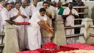 File photo of Tamil Nadu chief minister EK Palaniswami at the Jaya memorial in February after his swearing-in ceremony in Chennai.(PTI) File photo of Tamil Nadu chief minister EK Palaniswami at the Jaya memorial in February after his swearing-in ceremony in Chennai.(PTI)