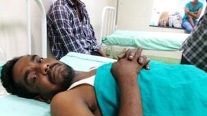 Narendra Kumar, who lay on the road for 12 hours after his accident, before a PCR van found him. Not a single passerby helped him, instead, people stopped to steal his phone and money.(Saumya Khandelwal/HT PHOTO) Narendra Kumar, who lay on the road for 12 hours after his accident, before a PCR van found him. Not a single passerby helped him, instead, people stopped to steal his phone and money.(Saumya Khandelwal/HT PHOTO)