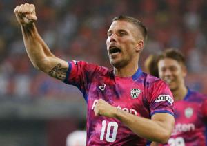 Lukas Podolski celebrates scoring a goal on July 29, 2017.(AFP) Lukas Podolski celebrates scoring a goal on July 29, 2017.(AFP)